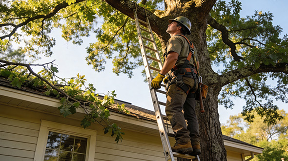 arborist assessing dangerous tree removal