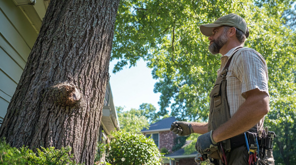 inspection of a tree's condition by arborist