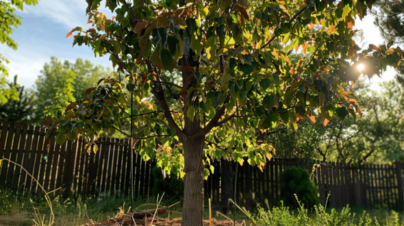 tree root system of a newly planted tree with transplant shock